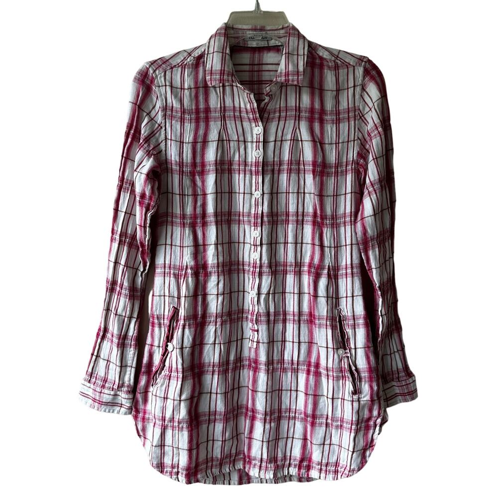 Toad & Co Mixologist Tunic Top Long Sleeve Plaid Outdoor Organic Rose Women's XS - Picture 1 of 13
